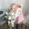 Laura Allan brides orchid rose cascade bouquet The Dairy Waddesdon Manor Bu