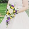brides shower bouquet purple yellow white