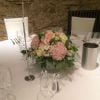 Notley Abbey wedding venue low table centre piece blush pink white ivory hy